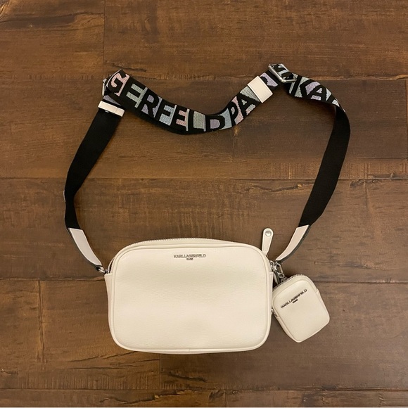 Karl Lagerfeld Handbags - Karl Lagerfeld Crossbody White Paris Skyline Camera Bag Purse & Mini Wallet